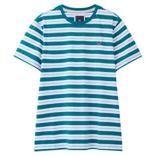 Crew Clothing Co. T Shirt Stripe Homme Blanc Fare Blue privatespor