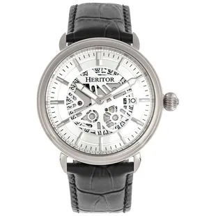 Heritor Winthrop Leather Band Skeleton Heren Casual Horloge Geel p