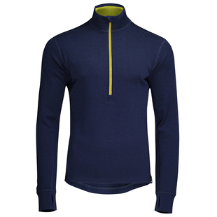 Isobaa Mens Merino 320 Long Sleeve Half Zip (Navy/Lime) | Sportpursuit