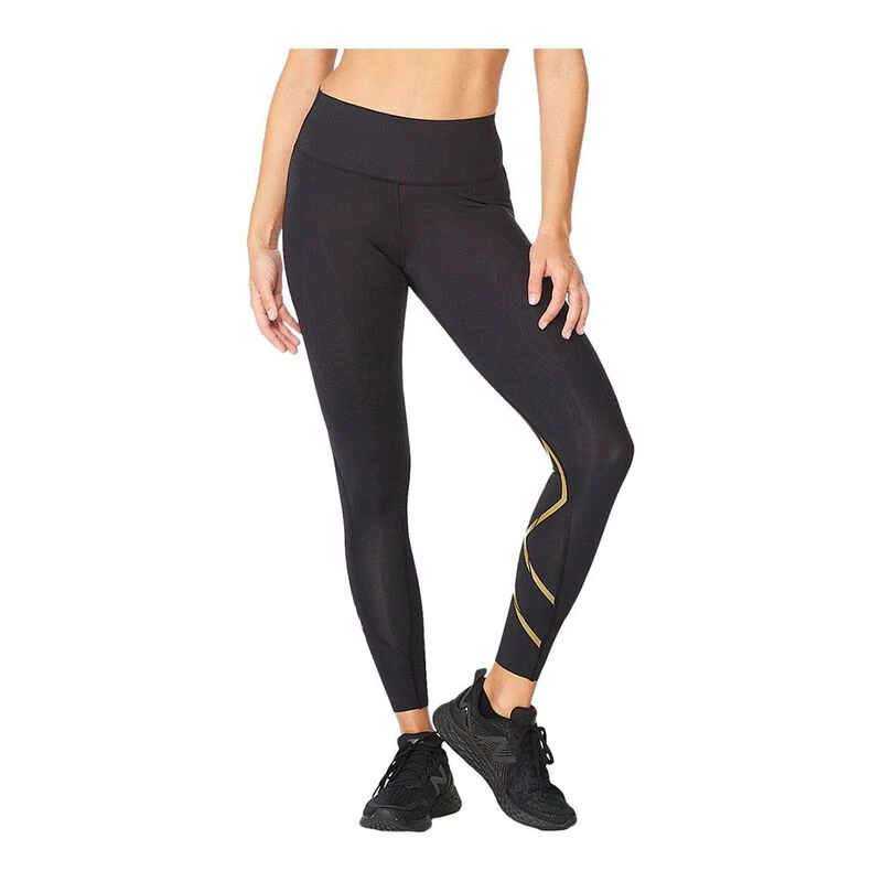 2XU Womens Force Mid-Rise Compression Tights (Black/Gold)