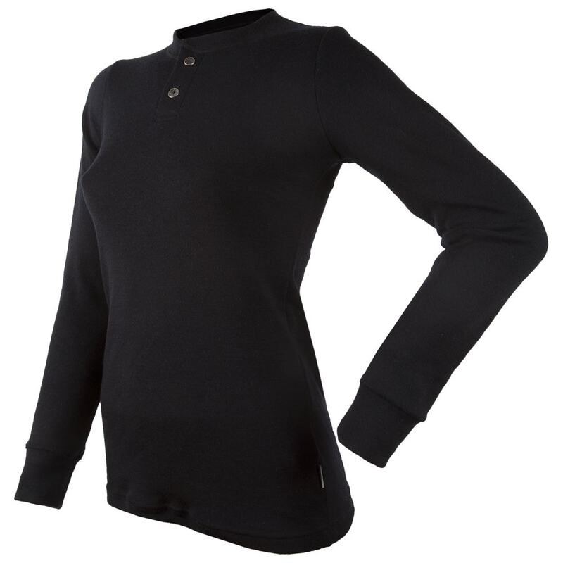 Janus Womens Blackwool Long Sleeve Henley Top (Black) Sportpursuit.c