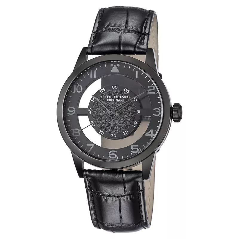 Stuhrling original black alligator leather watch online