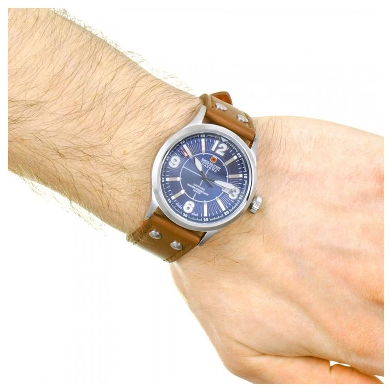 Swiss Military Mens Undercover Watch Dark Brown Leather Strap With Bl
