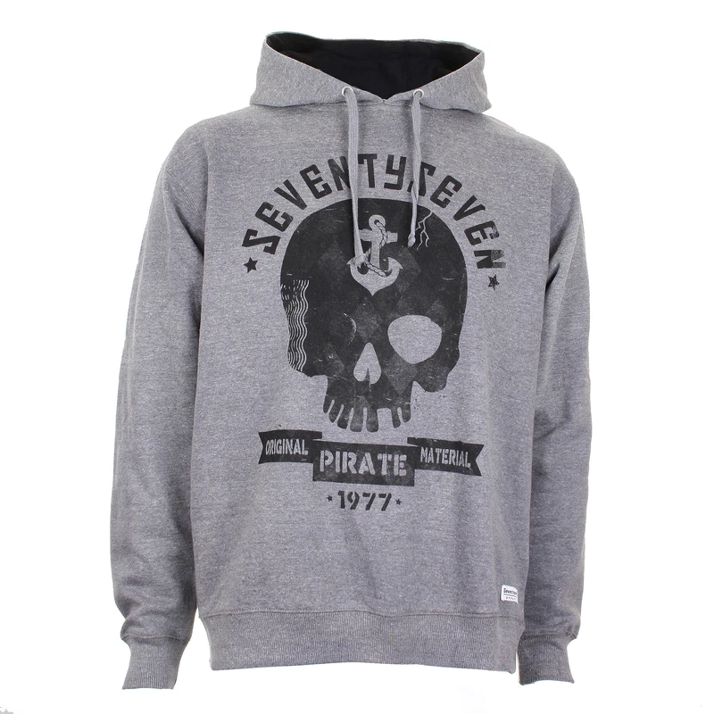 SeventySeven Mens Pirate Radio Pocketless Hoodie Heather Grey Spor