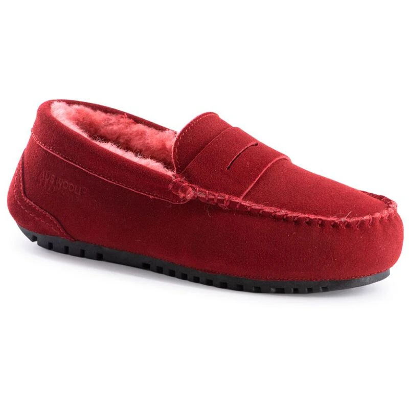 Womens red moccasin slippers clearance