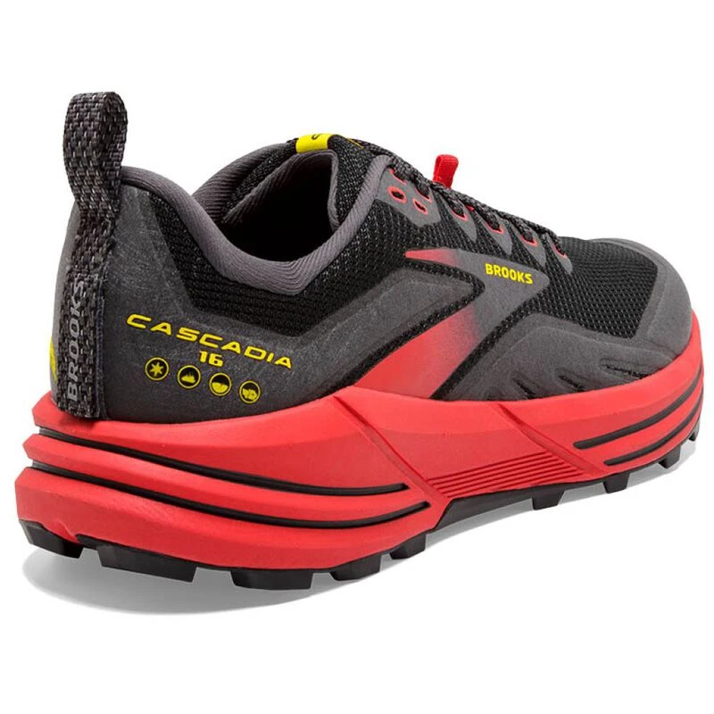 Brooks Mens Cascadia 16 Trail Running Shoes (Black/Fiery Red/Blazing Y