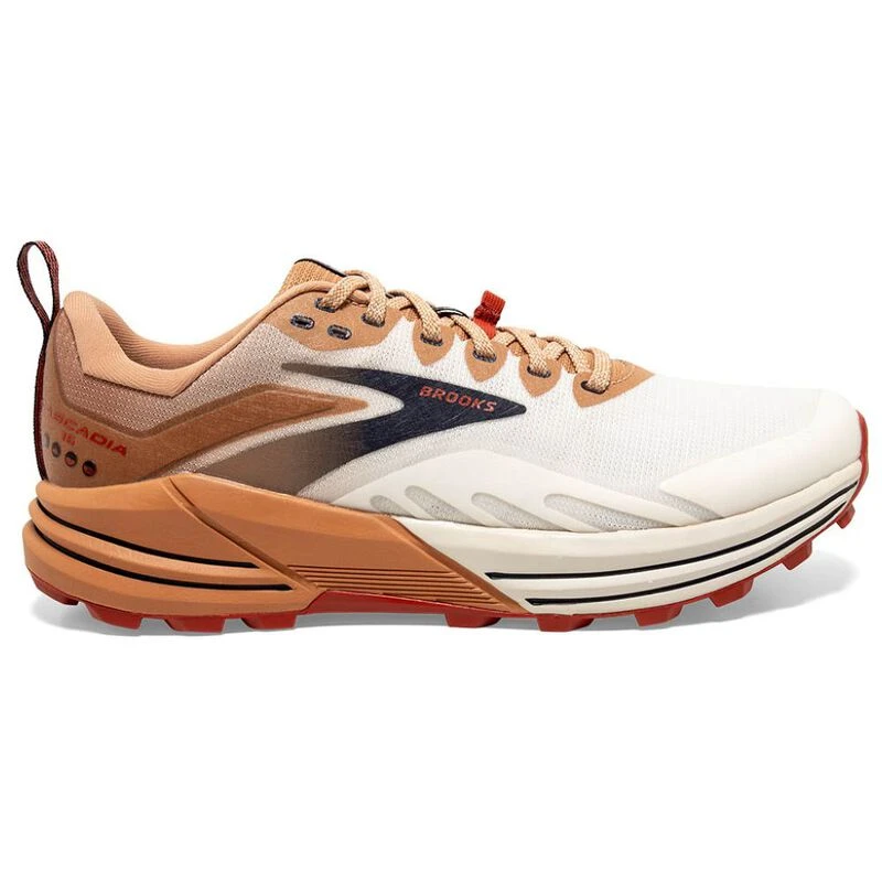 Brooks Cascadia 16 White Beige Red Trail Running Shoes