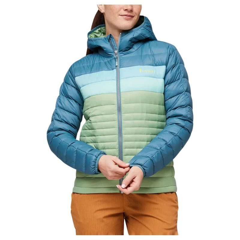 Cotopaxi Womens Fuego Hooded Down Jacket Blue Spruce Aspen Sportpu