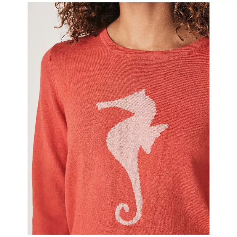 Crew Clothing Co. Womens Seahorse Intarsia Pullover Cayenne Sportp