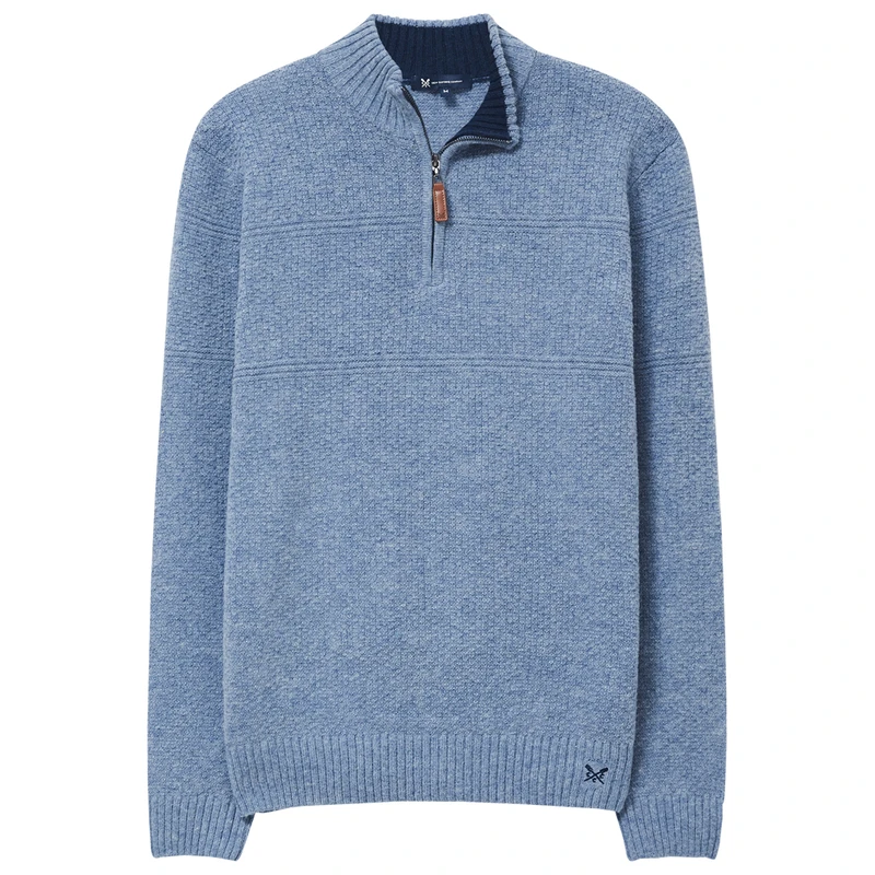 Crew Clothing Co. Mens Lambswool Rich 1/2 Zip Knit Pullover (Blue Marl