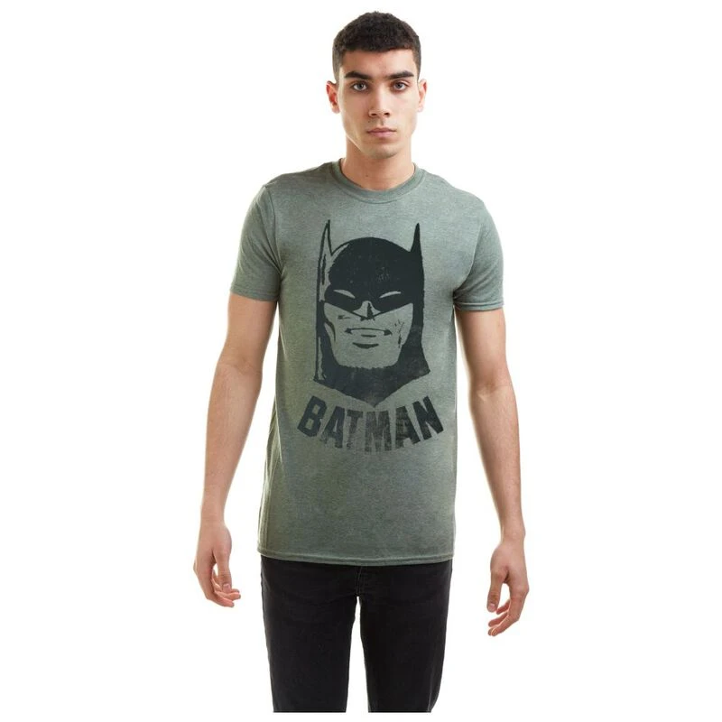 DC Comics Sportpursui (Heather T-Shirt Batman | Military) Vintage Mens