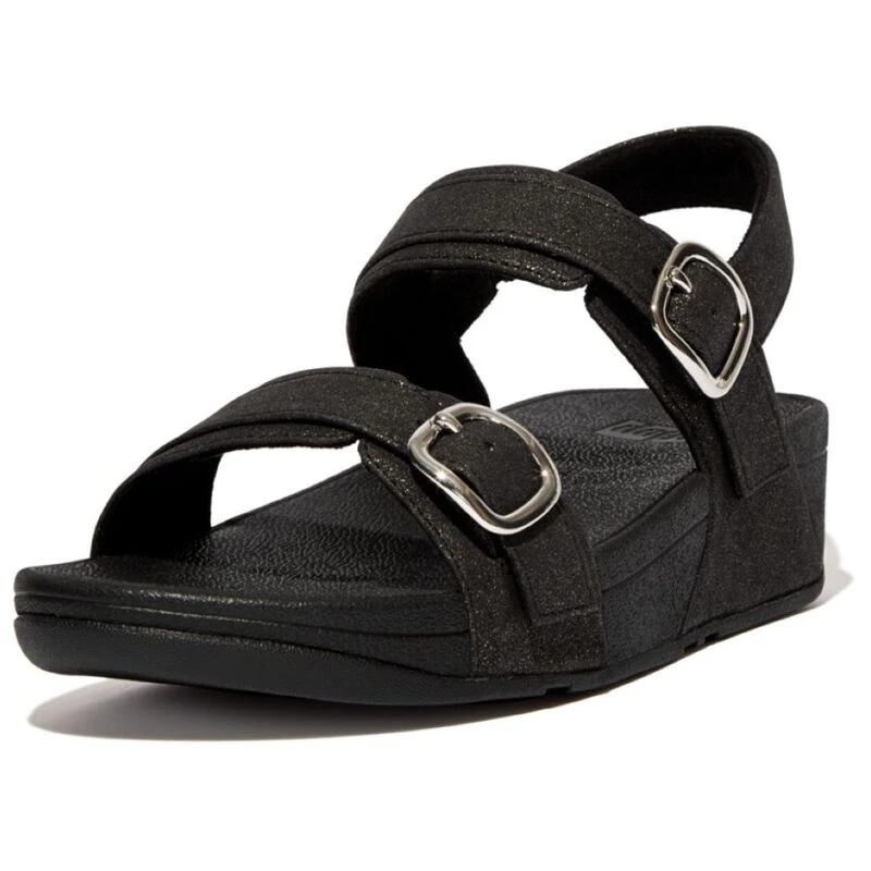 FitFlop Womens Lulu Shimmer Adjustable Sandals All Black Sportpurs