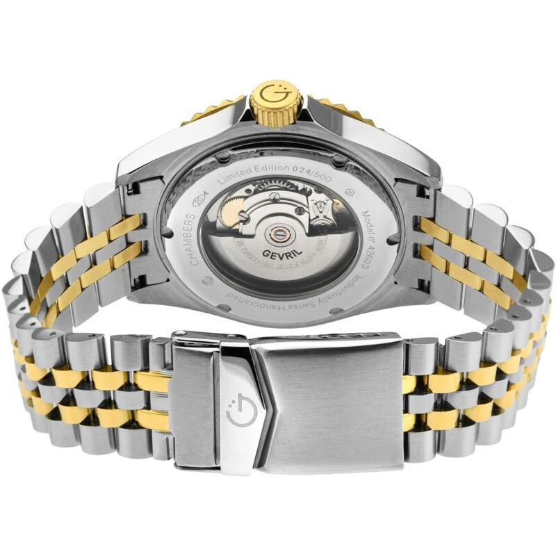 Gevril Mens Chamber Automatic Watch Silver Gold Blue Sportpursuit