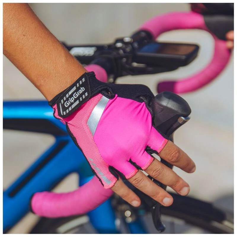 Gripgrab ProGel Hi Vis Padded Summer Fingerless Gloves Pink Hi Vis