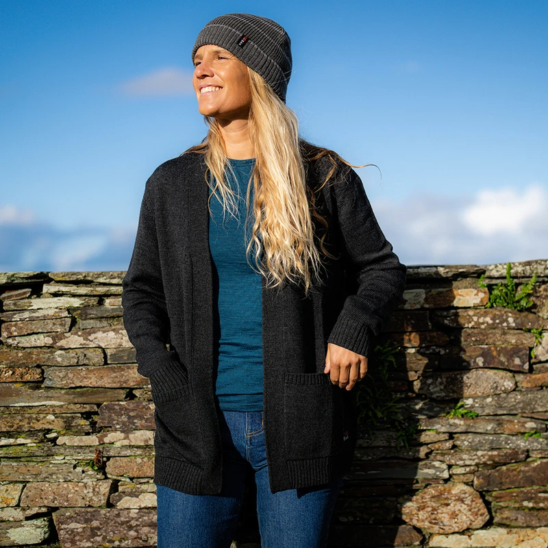 Isobaa Womens Merino Open Cardigan Black Sportpursuit