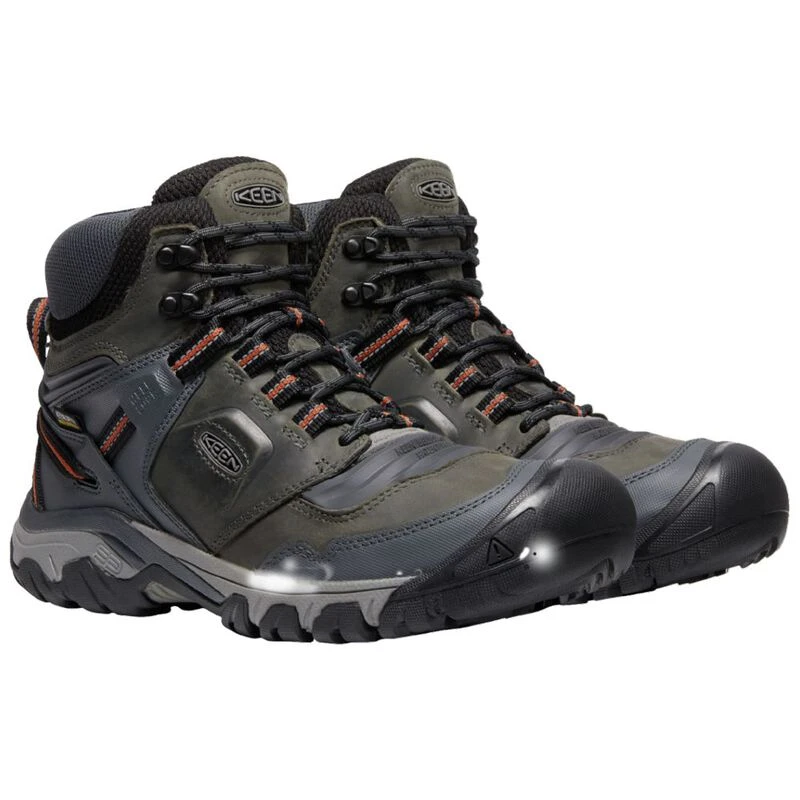 Keen Mens Ridge Flex Mid WP Waterproof Boots Steel Grey Fossil Orange