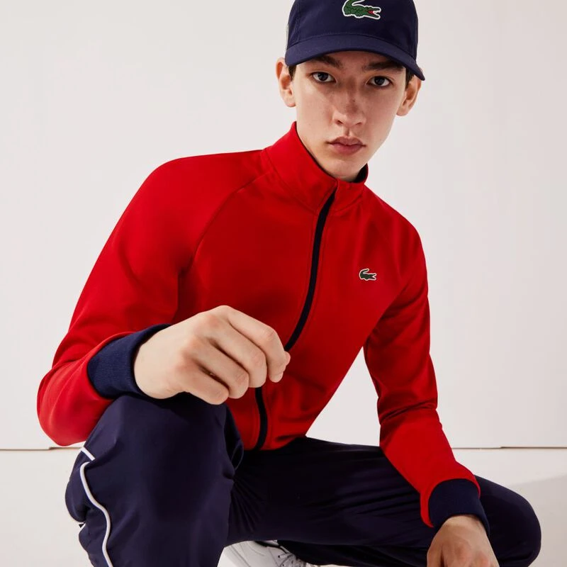 Lacoste Mens Knit Zip Up Jacket (Infrared/Navy Blue) Sportpursuit.co