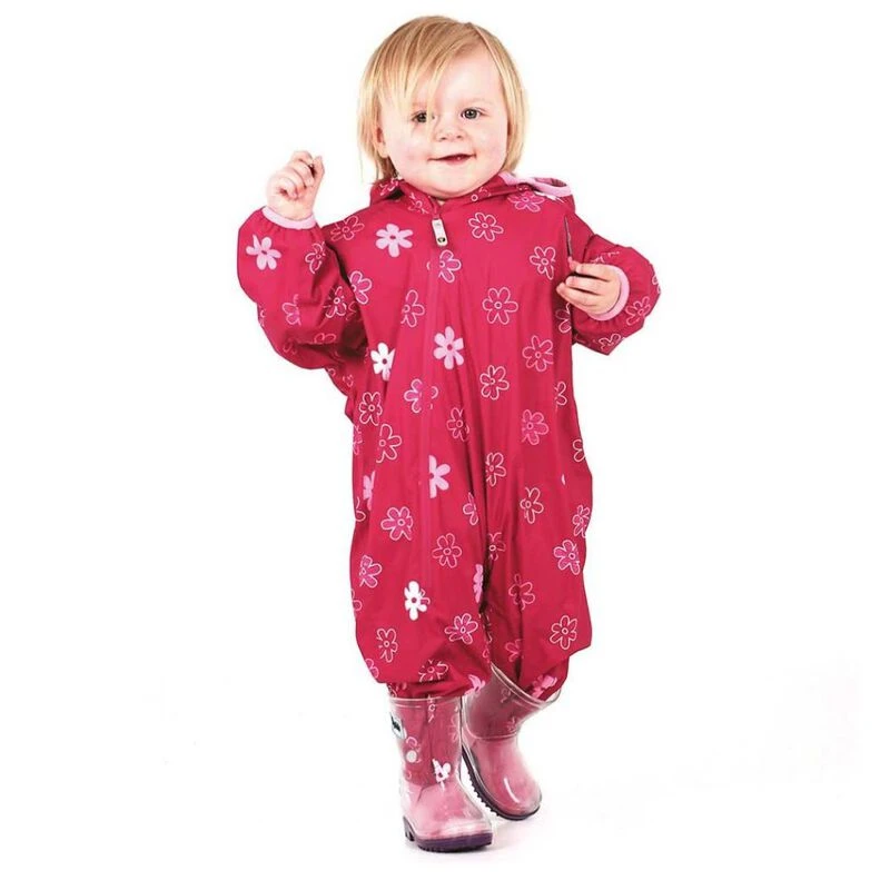 LittleLife Kids All in One Fleece Lined Waterproof Suit Pink Flowers
