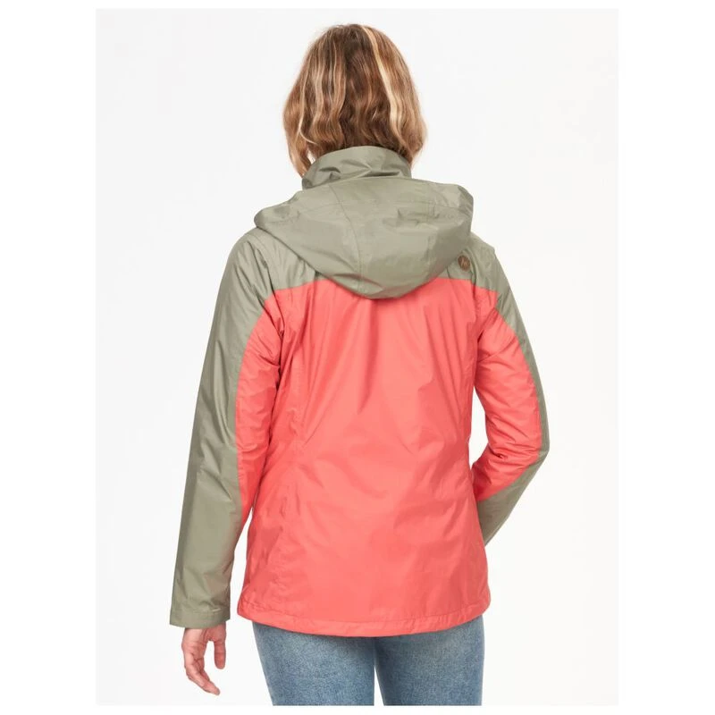 Marmot Womens PreCip Eco Jacket (Grapefruit/Vetiver) | Sportpursuit.co