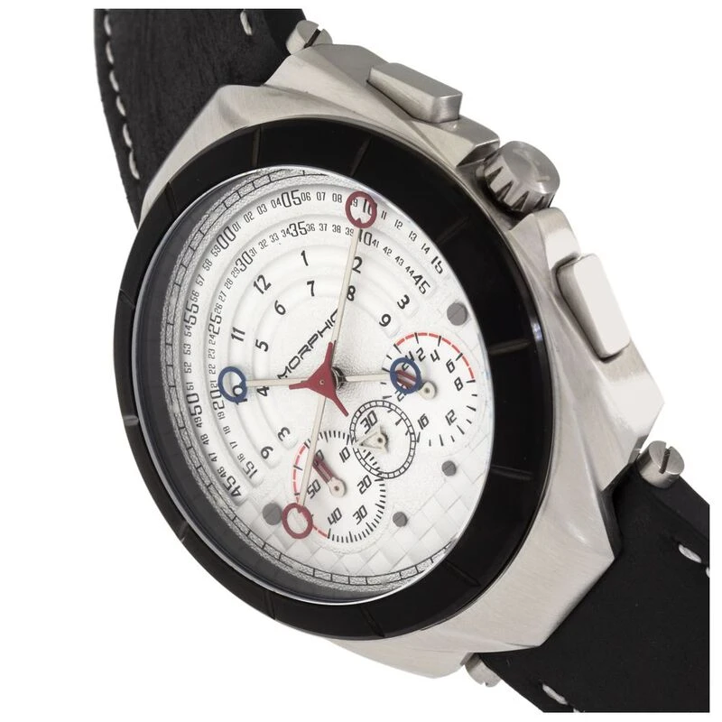 Morphic Mens M79 Series Chronograph Leather Band Watch Silver White