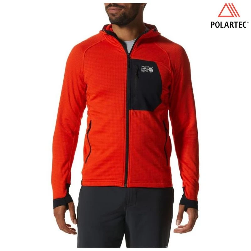 MountainHardwear Mens Polartec Power Grid Hooded Jacket State Orange