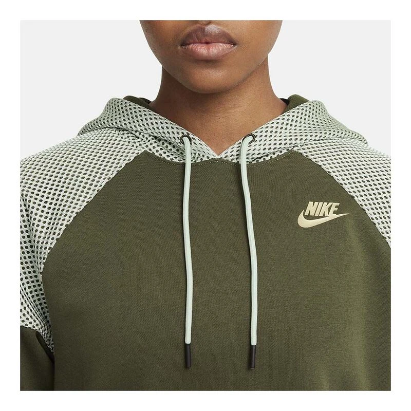 Nike Womens Court LS FLC Hoodie Rough Green Seafoam Metallic Gold