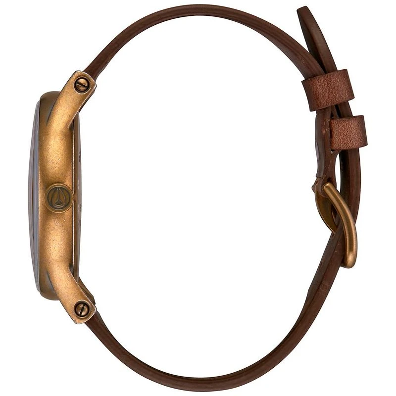 Nixon Mens Station Leather Watch Brass Black Brown Sportpursuit