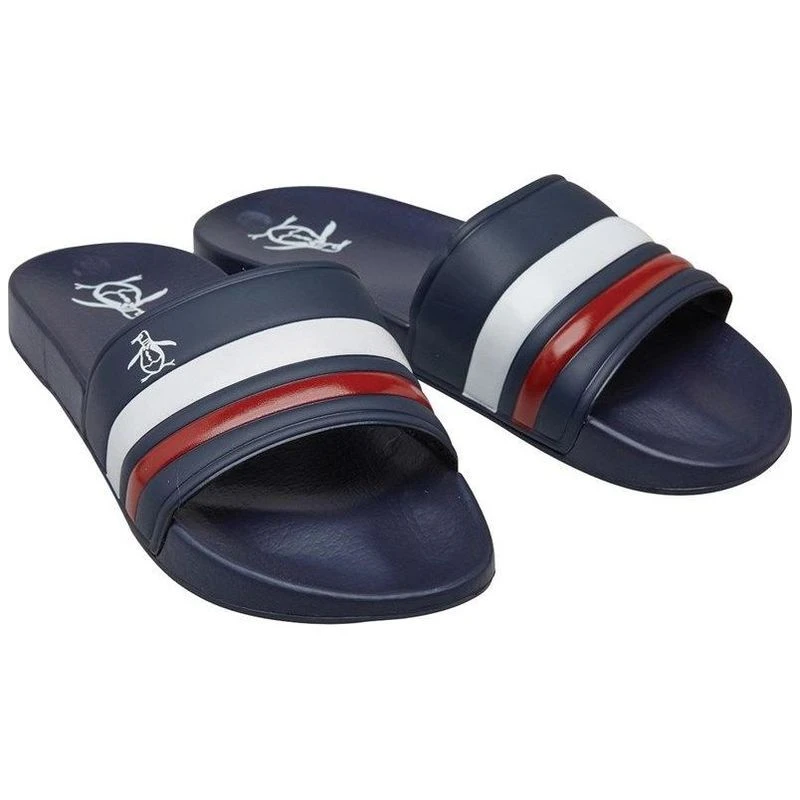 Original Penguin Mens Pier Sliders Navy Retro Stripe Sportpursuit