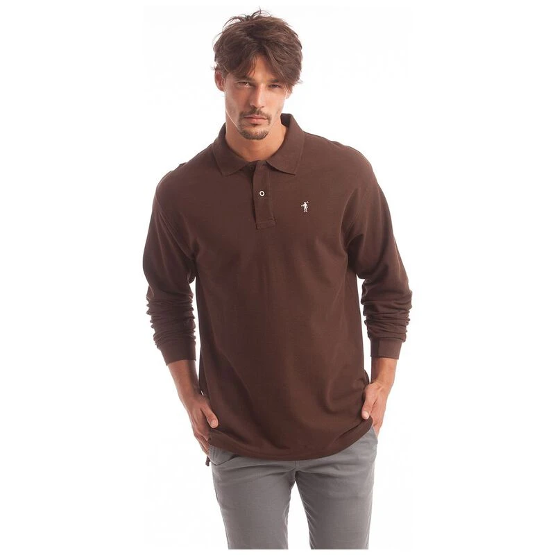 Polo Club Mens Original Mini Rigby Long Sleeve Polo Chocolate Spor