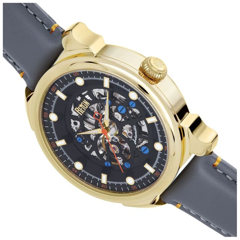 Reign Mens Weston Automatic Leather Band Watch Gold Grey Sportpurs