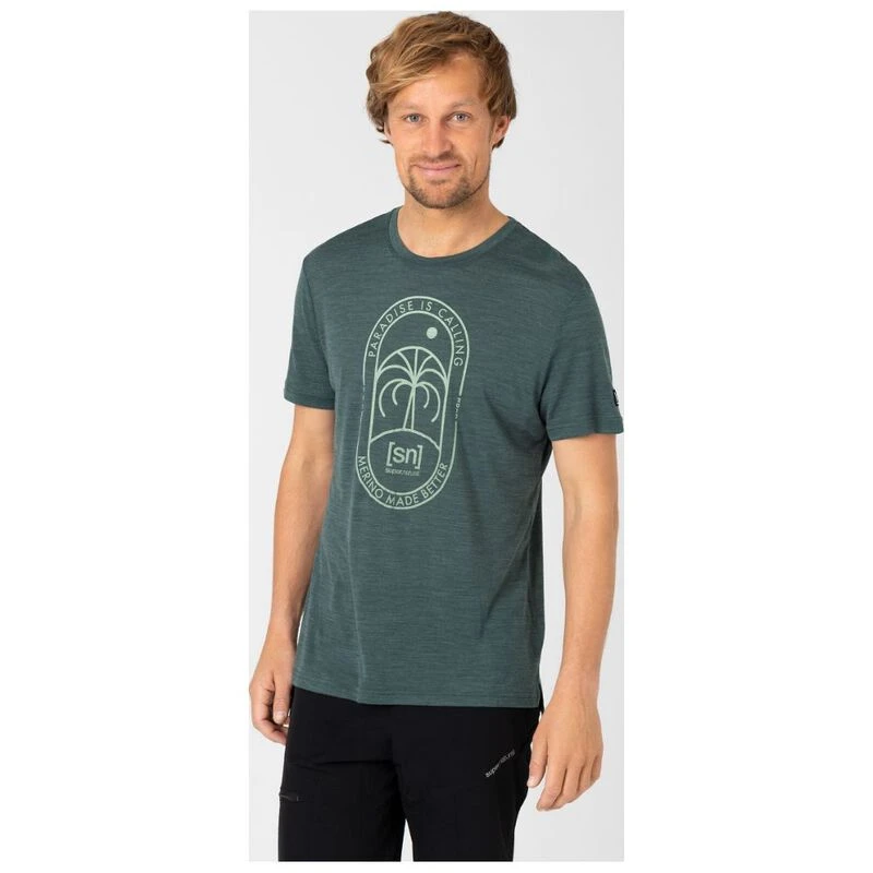 Super Natural Mens Paradise T-Shirt (Urban Chic Melange/Celadan Green)