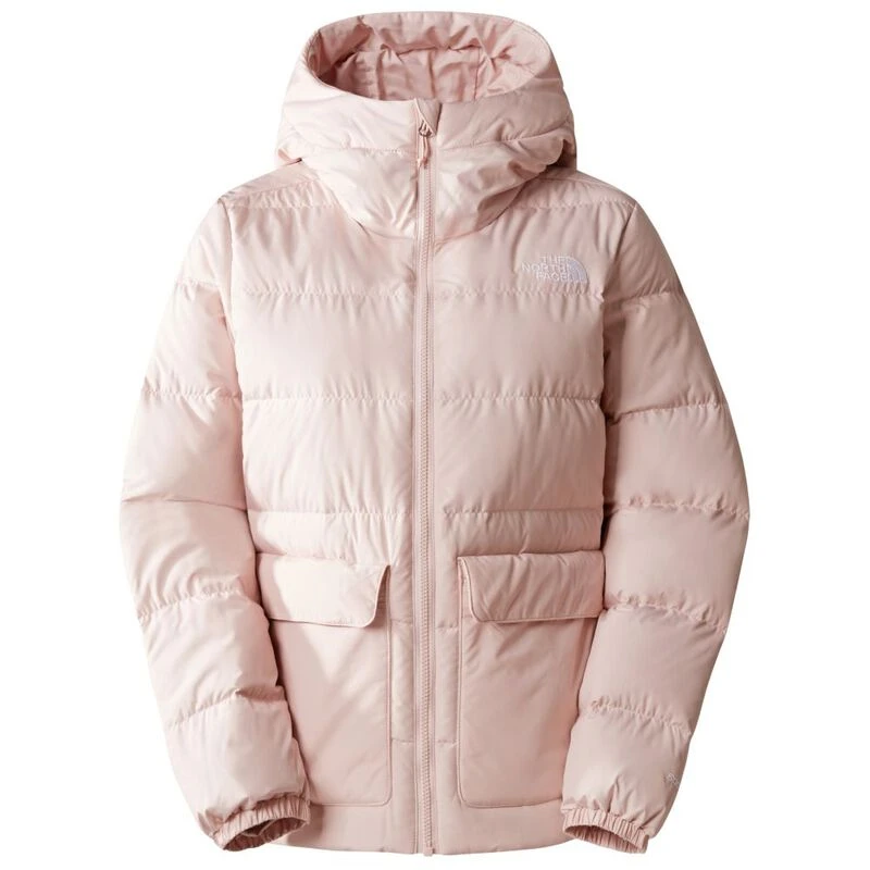 Pink and gray north face jacket shop
