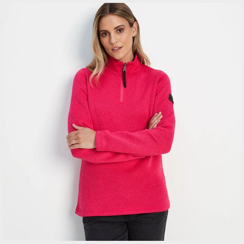 TOG 24 Womens Pearson Knitlook Fleece Zip Neck Pullover (Magenta Pink