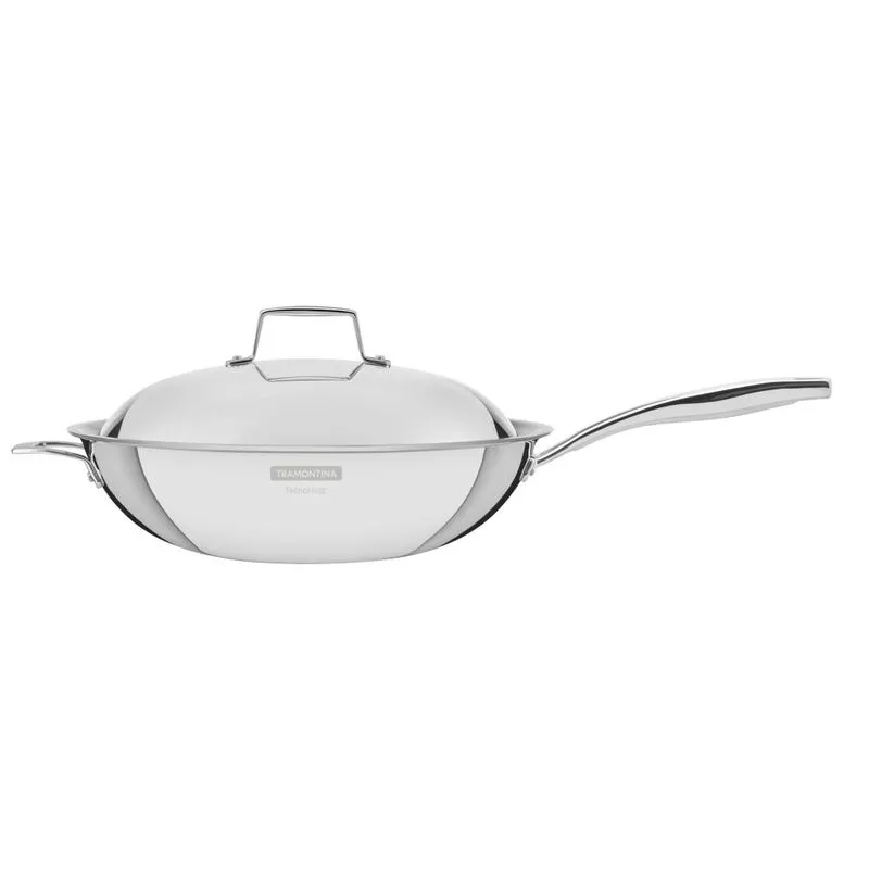 Tramontina Cookware 28cm Silicone Handle Wok and Lid (Silver)