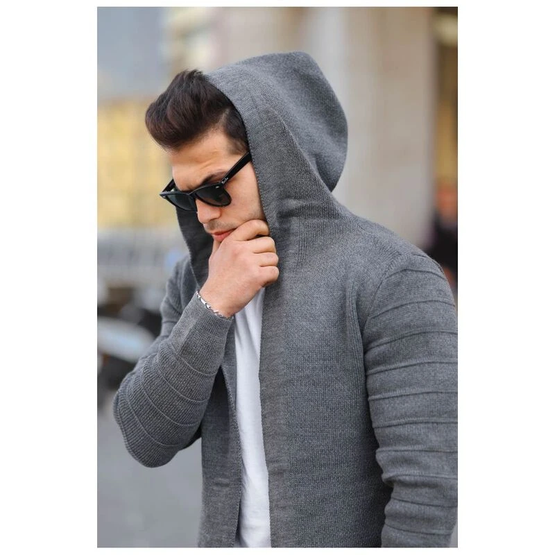 Grey hooded cardigan top mens