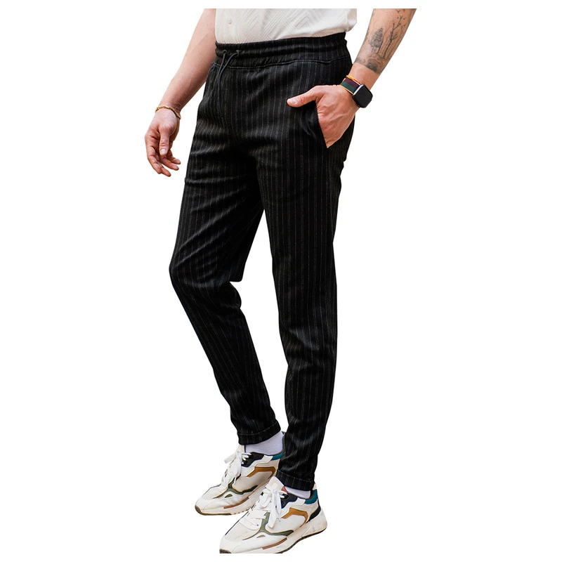 Korean Summer Thin Vertical Stripes Harem Pants Men Clothing Simple  Streetwear Slim Fit Casual Joggers Trousers Black/White : Amazon.ca:  Clothing, Shoes & Accessories