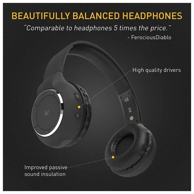 KitSound Arena Wireless Headphones + Microphone (Black) Sportpursuit