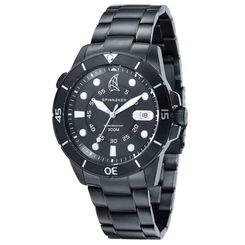 Spinnaker Mens Helium 3 Hand Date Watch Black Black Black Sportpur
