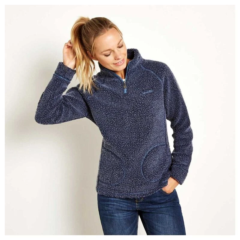 Weird Fish Womens Bjarne 1 4 Zip Borg Polar Fur Top Dark Navy Spor